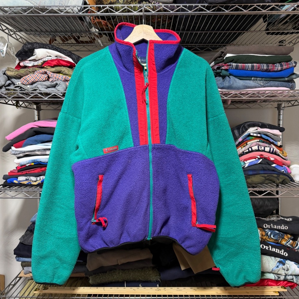 Vintage Columbia Fleece Jacket Mens L Teal Purple Sportswear Colorblock Full Zip